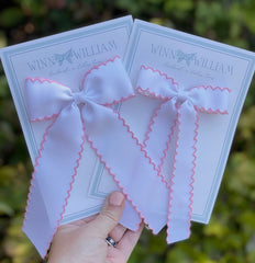 Small Long Tail Bow - Pink & White