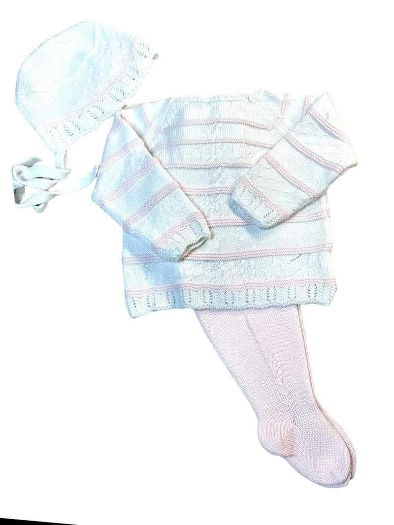 White & Pink Stripe Footed Set