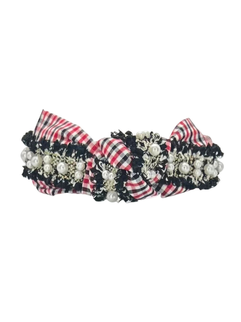 Red and Black Headband w/ Pearls