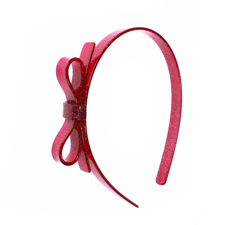 Thin Glitter Red Bow Headband