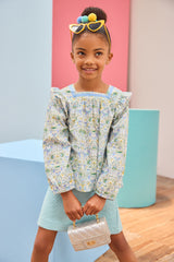 Quilted Mini Skirt - Aqua Quilted Trellis