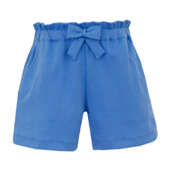 Blue shorts with a bow on a white background