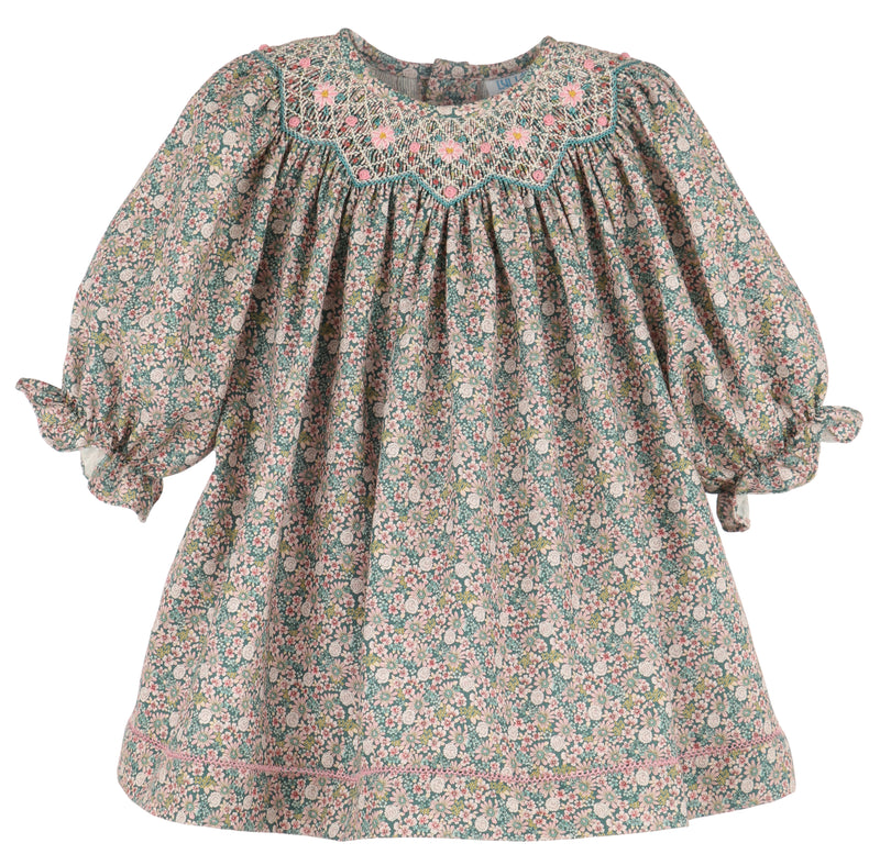 Forest Floral Smocked Bishop Dress