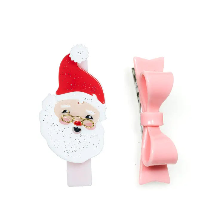 Santa & Pink Bow Tie Hair Clips
