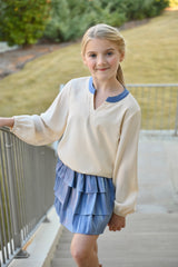 Milly Top - Cream/Blue