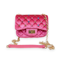 Velvet Quilted Purse - Fuchsia