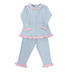Blue Pant Set w/ Pink Trim
