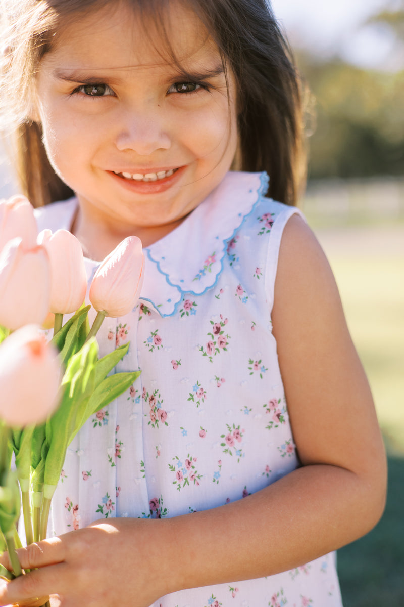 Bea Blue Floral Swiss Dot Dress