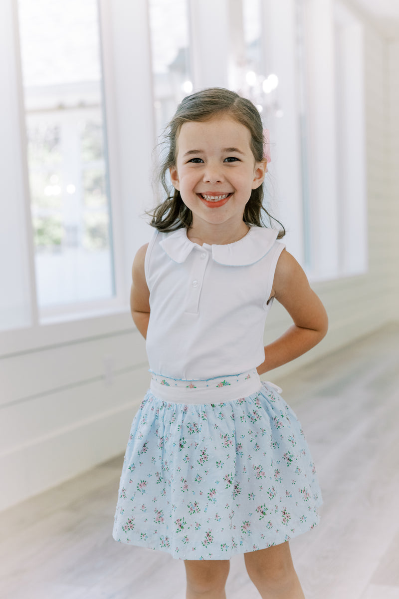 Bea Blue Floral Swiss Dot Skirt