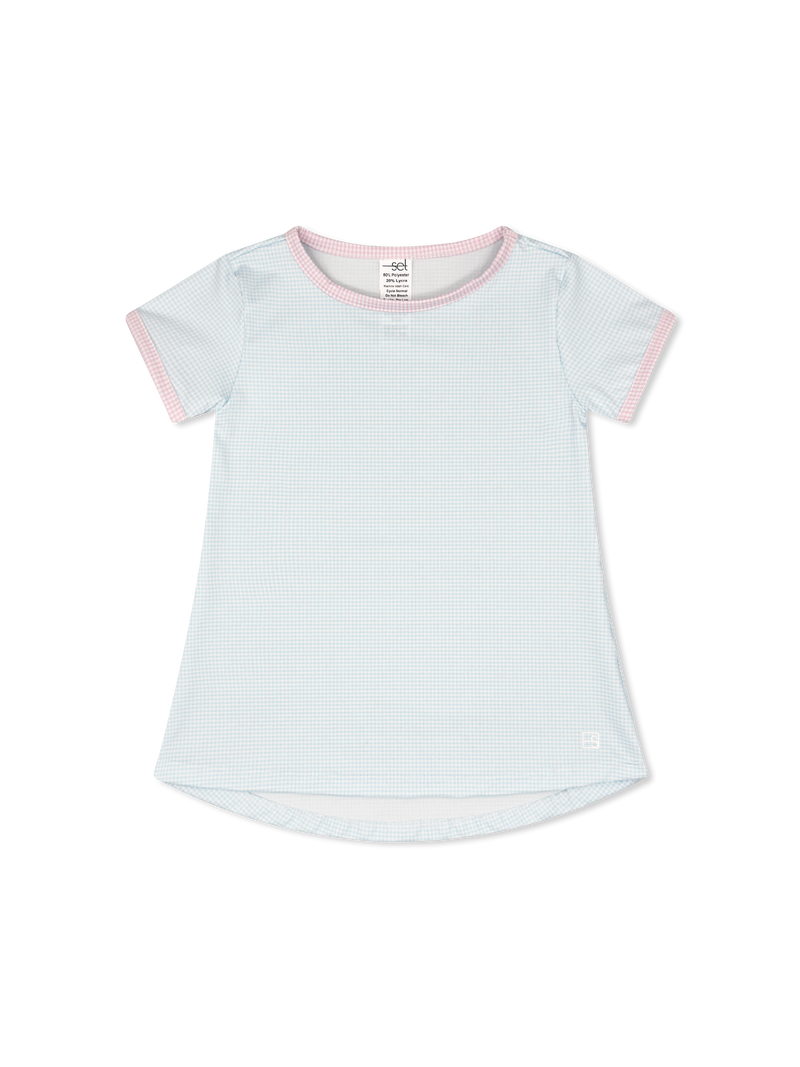 Bridget Basic Tee - Cotton Candy Blue Mini Gingham