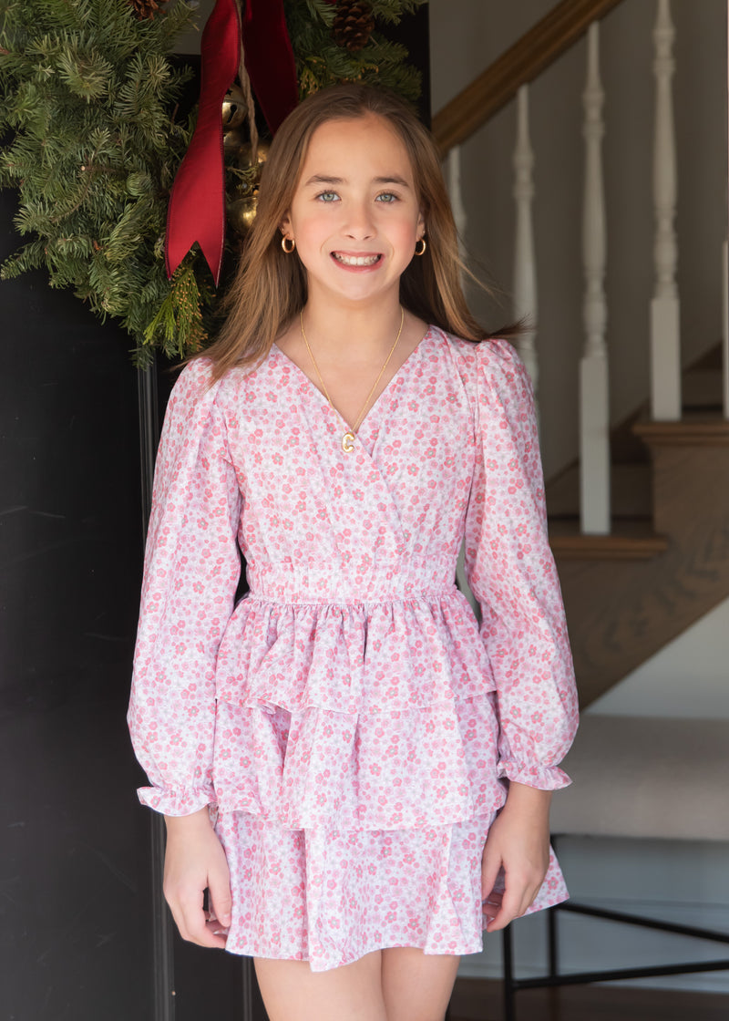 Pink Floral Tiered Dress