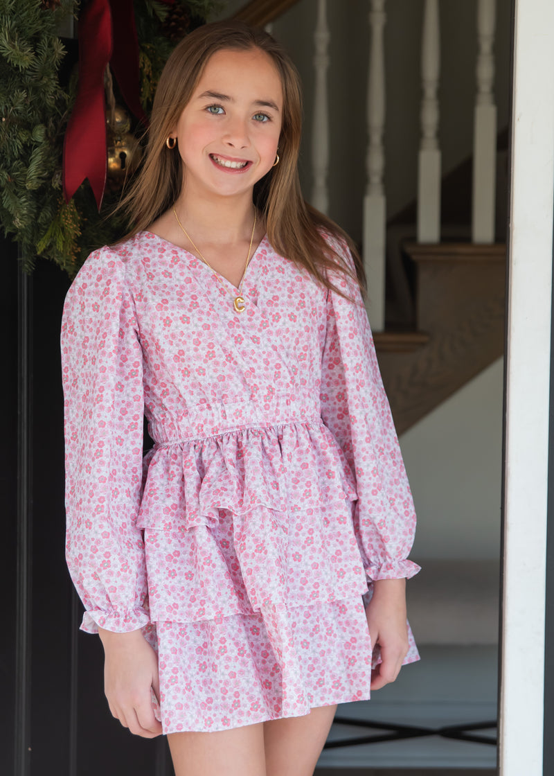 Pink Floral Tiered Dress