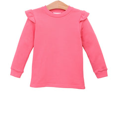 French Terry Flutter Pullover - Hot Pink
