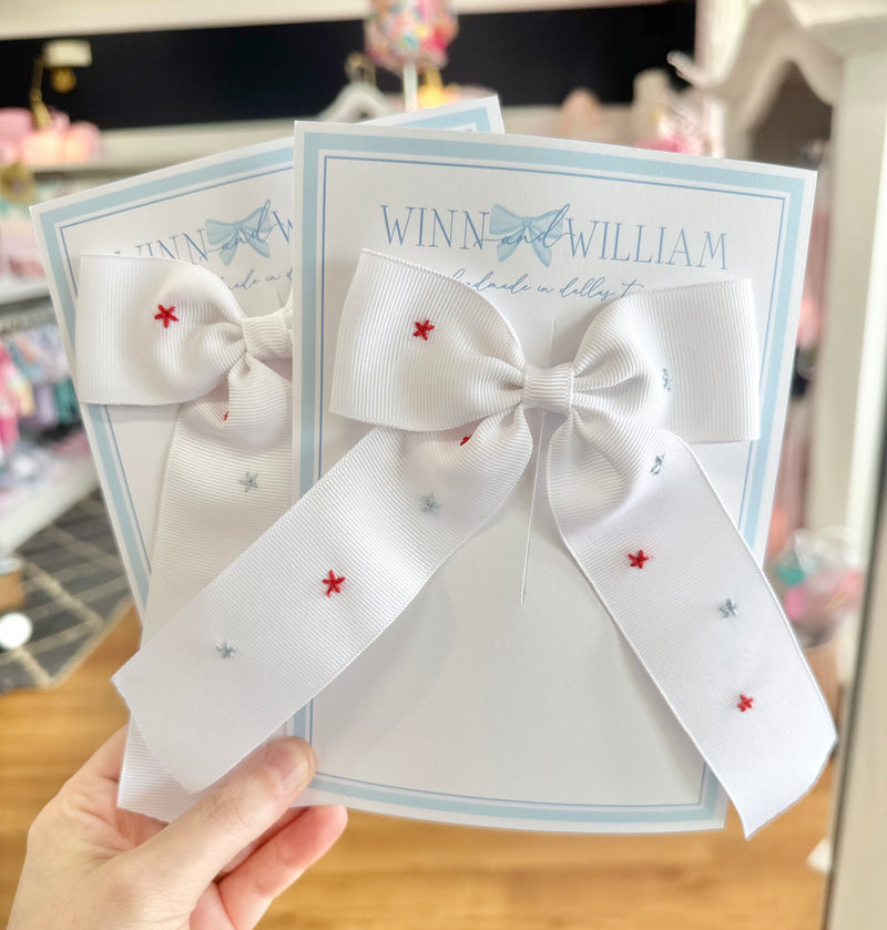 Stars All Over White Bow