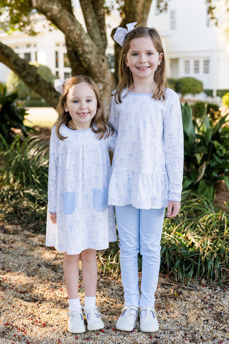Peggie Peplum Legging Set - Blue Bows Knit