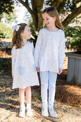 Peggie Peplum Legging Set - Blue Bows Knit