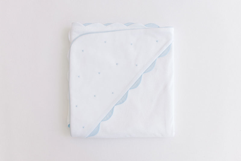 Embroidered Dots Hooded Towel - Blue