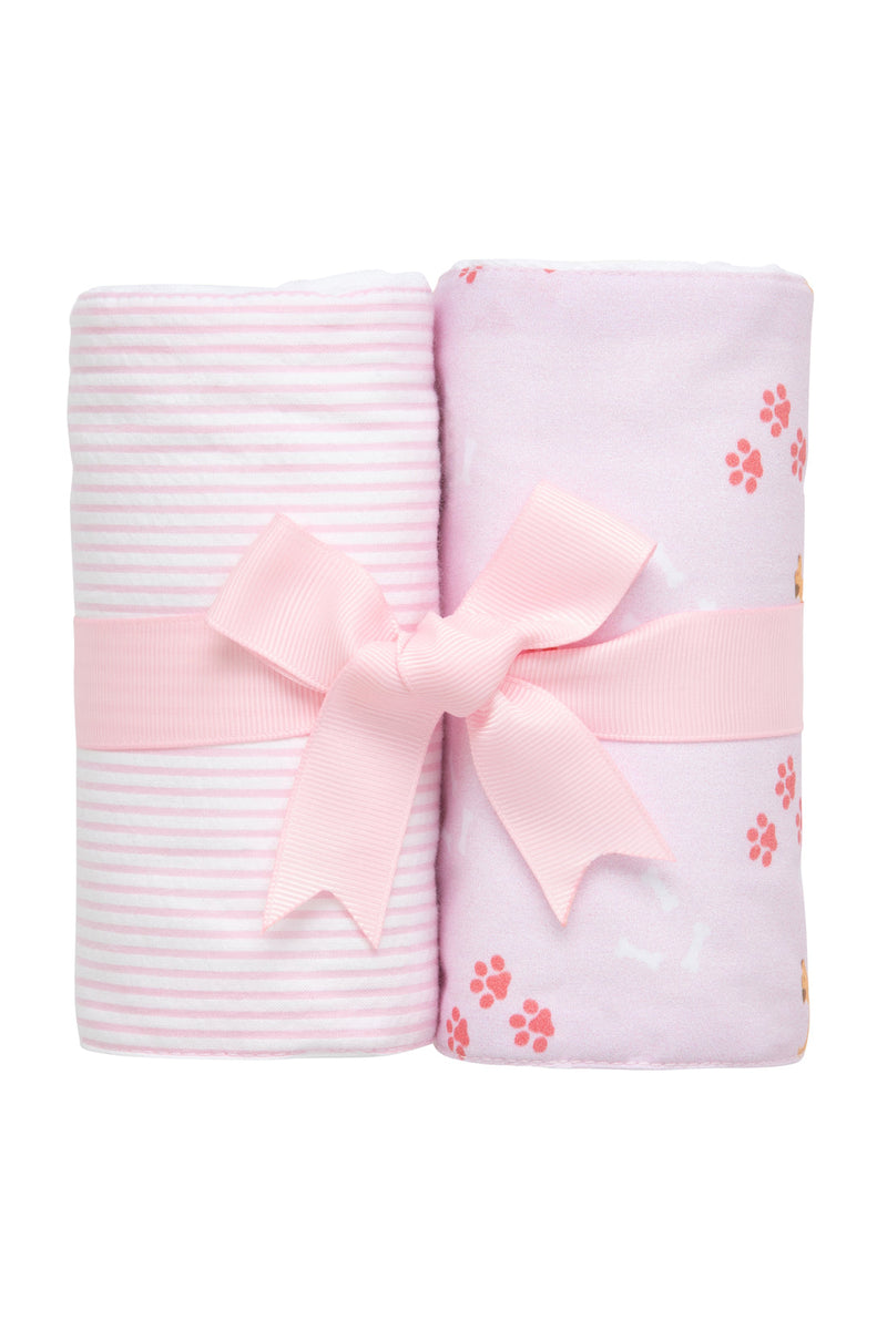 Pink Puppy Set/2 Burp Cloths