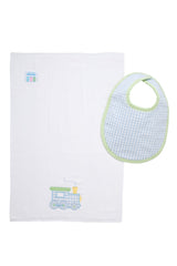 Train Bib & Burp Boxed Set