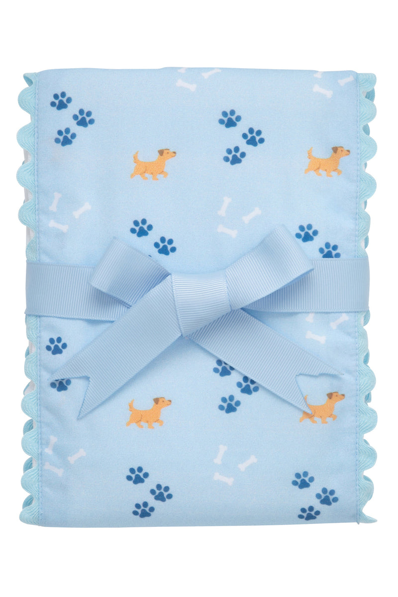 Blue Puppy Fancy Fabric Burp