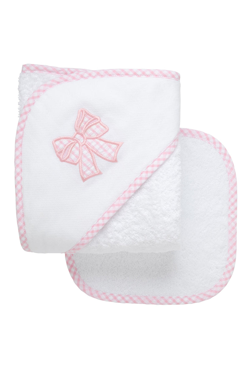 Pink Bow Appliqué Hooded Towel & Washcloth Set