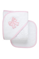 Pink Bow Appliqué Hooded Towel & Washcloth Set