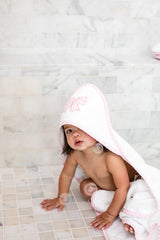 Pink Bow Appliqué Hooded Towel & Washcloth Set