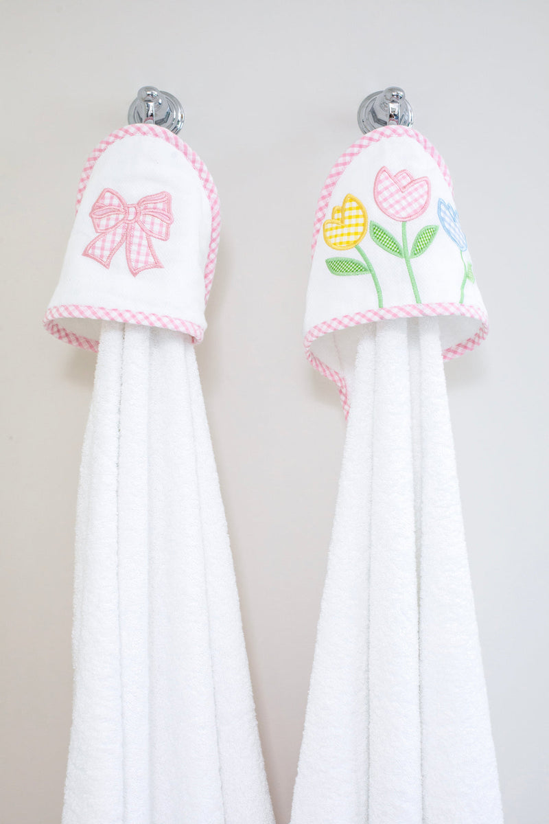 Pink Bow Appliqué Hooded Towel & Washcloth Set