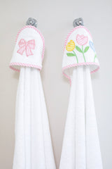 Pink Bow Appliqué Hooded Towel & Washcloth Set