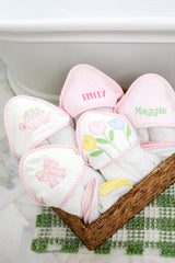 Pink Bow Appliqué Hooded Towel & Washcloth Set