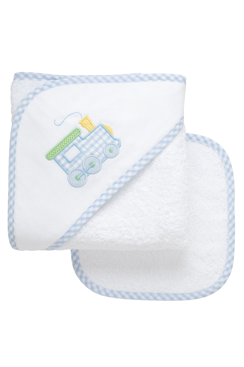 Train Appliqué Hooded Towel & Washcloth Set