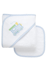 Train Appliqué Hooded Towel & Washcloth Set