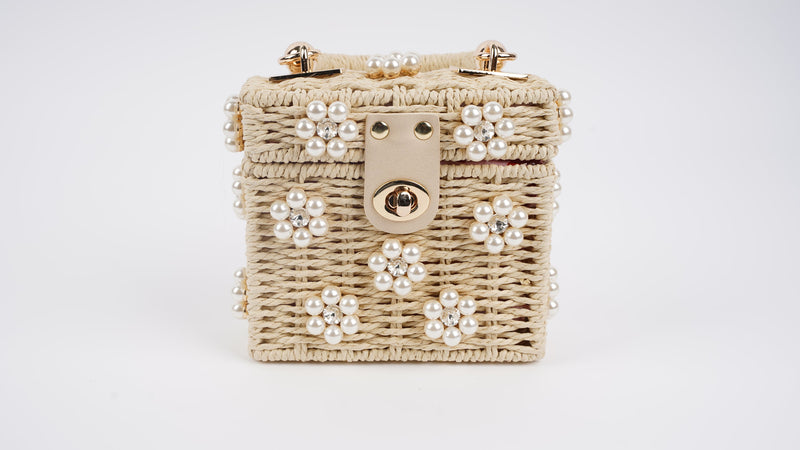 Wicker Bucket Daisy Flower Purse - Cream