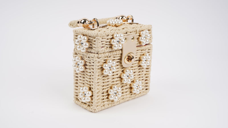 Wicker Bucket Daisy Flower Purse - Cream