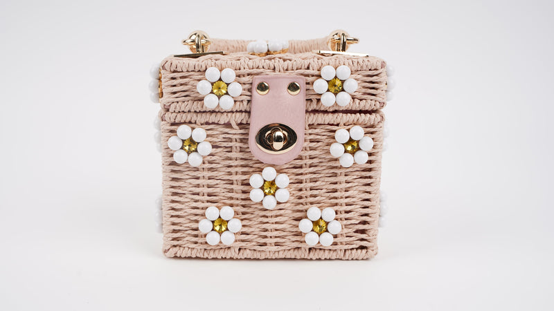 Wicker Bucket Daisy Flower Purse - Pink