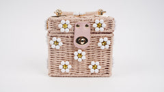 Wicker Bucket Daisy Flower Purse - Pink