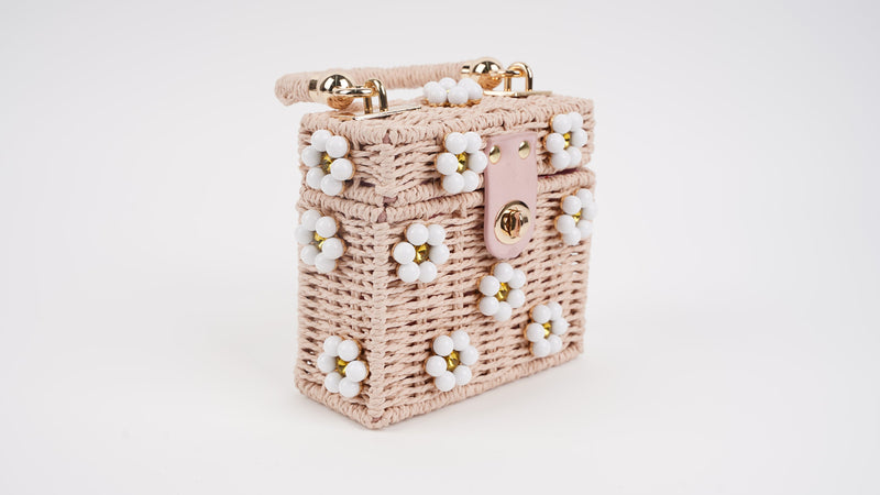 Wicker Bucket Daisy Flower Purse - Pink