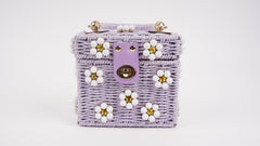 Wicker Bucket Daisy Flower Purse - Purple