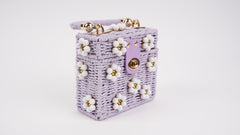 Wicker Bucket Daisy Flower Purse - Purple