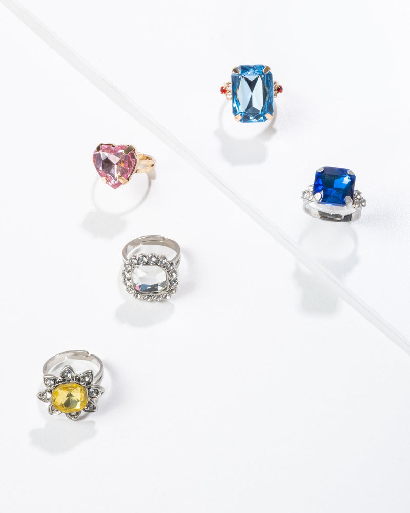 Multicolored Gem Ring Set