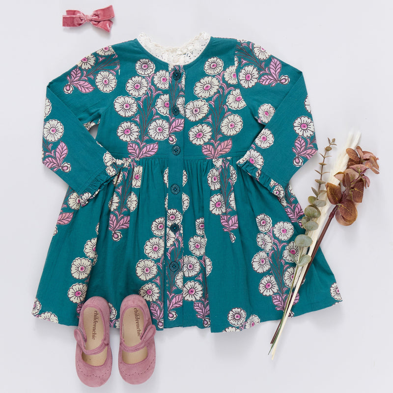 Autumn Dress - Evergreen Buttercup Floral