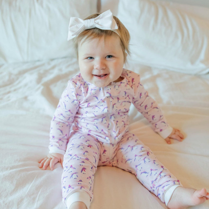 Parker Zipper Pajama Set - Penguin Party Pink