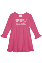 Personalized Pink Cookie Hearts Long Sleeve Dress