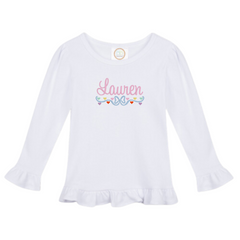 Personalized Bows & Hearts Long Sleeve Ruffle Tee