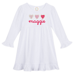 Personalized White Cookie Hearts Long Sleeve Ruffle Dress