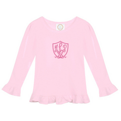 Personalized Heart Crest Light Pink Long Sleeve Ruffle Tee