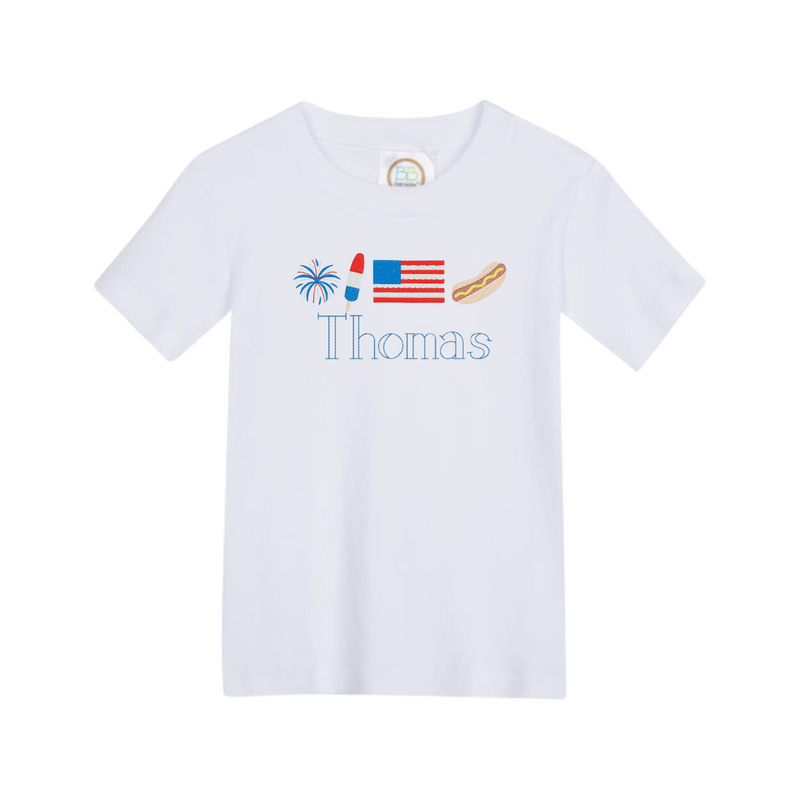 Personalized Patriotic Boy Tee-White