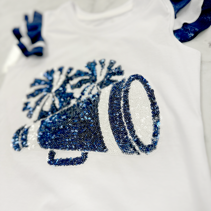 Ruffle Sleeve Cheer Tee - Navy