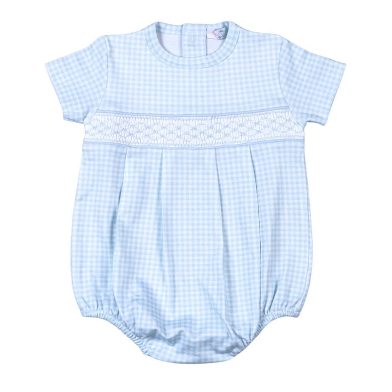 Blue Gingham Pima Hand Smocked Bubble | The Little Lane Shop