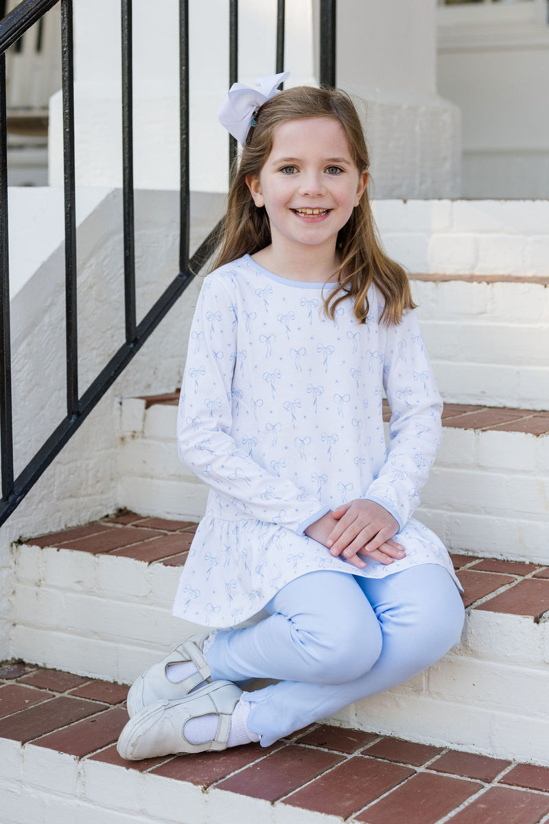 Peggie Peplum Legging Set - Blue Bows Knit
